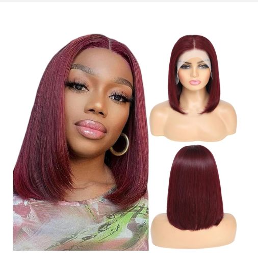 Ohemaa Strands Premium 100% Unprocessed 5*1 BOBO 99J Human Hair Front Lace Wig- Straight Wigs