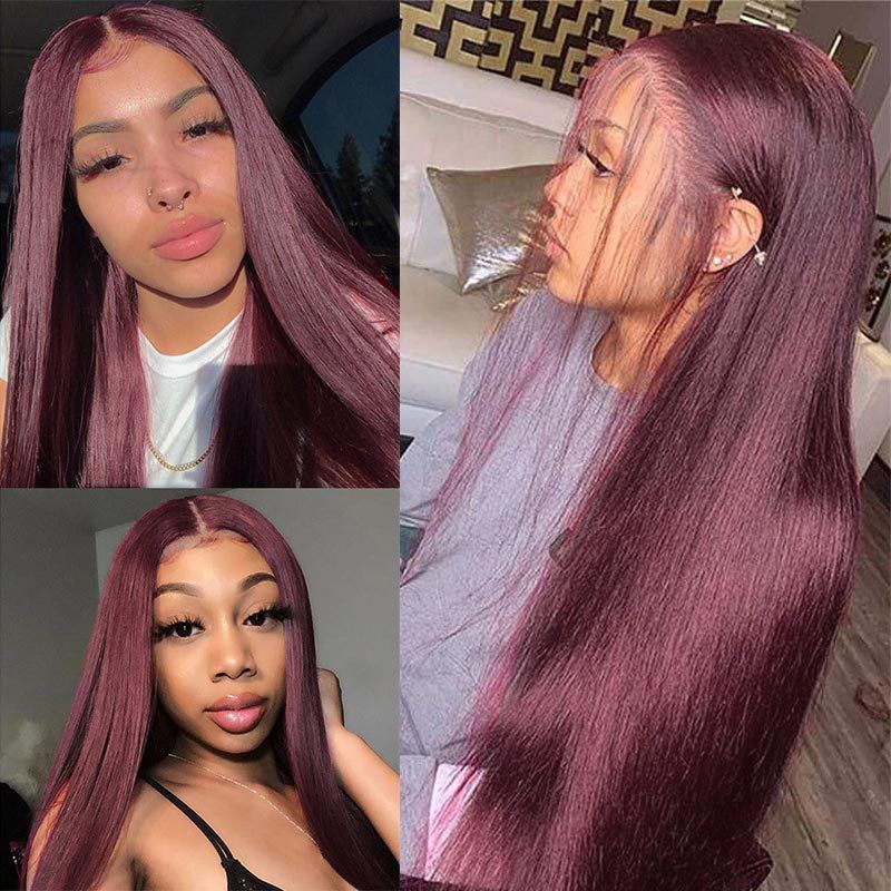 Ladies European and American wine red medium long straight hair high temperature silk chemical fiber full head wig 2362