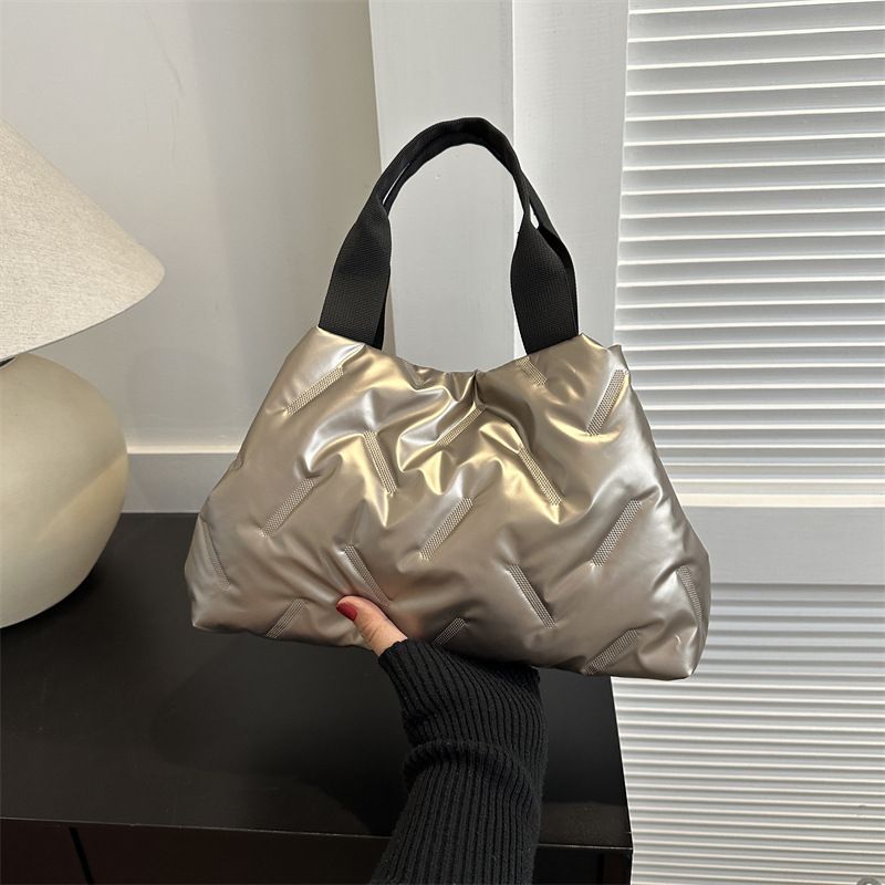 6305 Women's New Fashion Solid Color Cotton Clothes Shoulder Bag Large Capacity Button Up Handbag