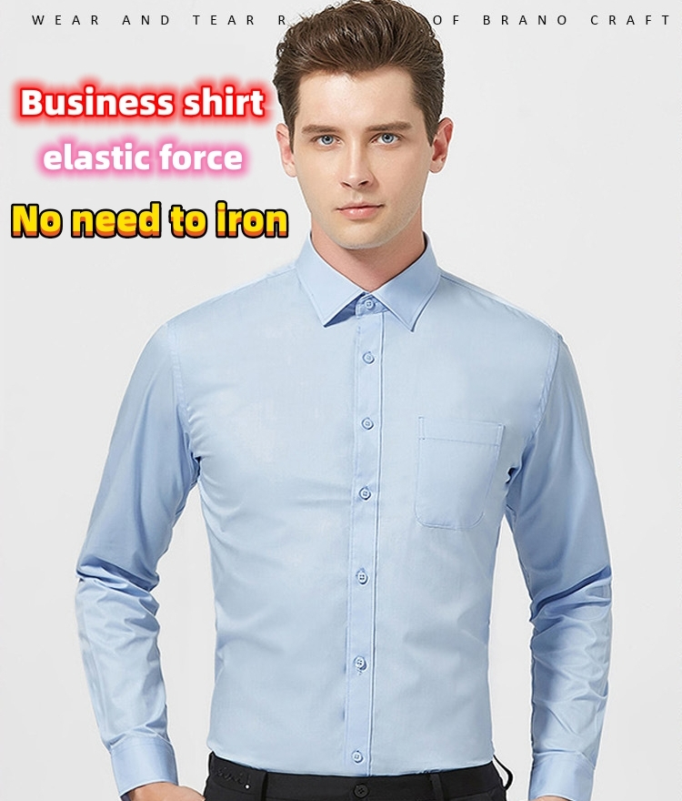 Men's business long sleeved shirt elastic force no need to iron polo shirts CRRshop free shipping hot sell white pink blue green black purple long sleeves, middle-aged and young people's elastic and non ironing casual solid color work clothes, shirts, business men's clothing over size 38 - 42 43 44 