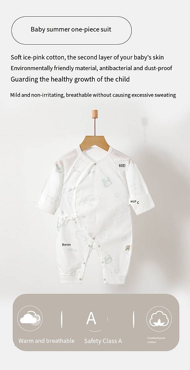 Newborn 100% Cotton Kimono Romper, Summer Thin No Bone Stitching Long Sleeve Onesie, Breathable Baby Sleep Jumpsuit, 52-66cm