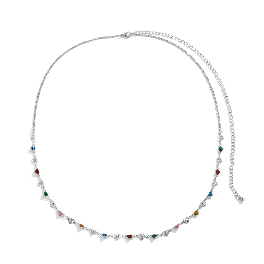 VEONAM Sexy Love Heart Waist Chain for Women Girl Minimalist Hollow out Colorful Heart Belly Chain Summer Beach Jewelry 2022Silver