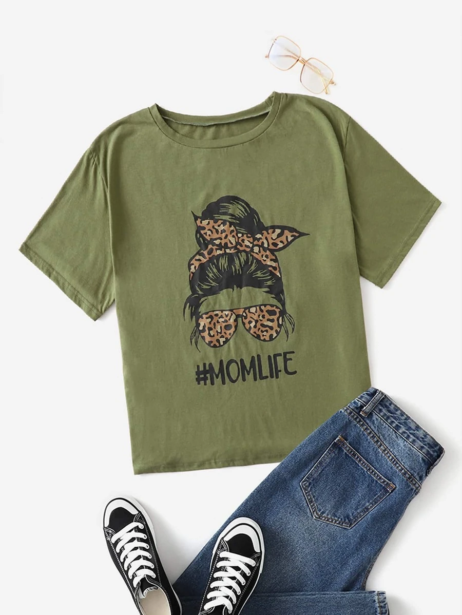 DX062# Women Letter And Figure Graphic Tee T-Shirt