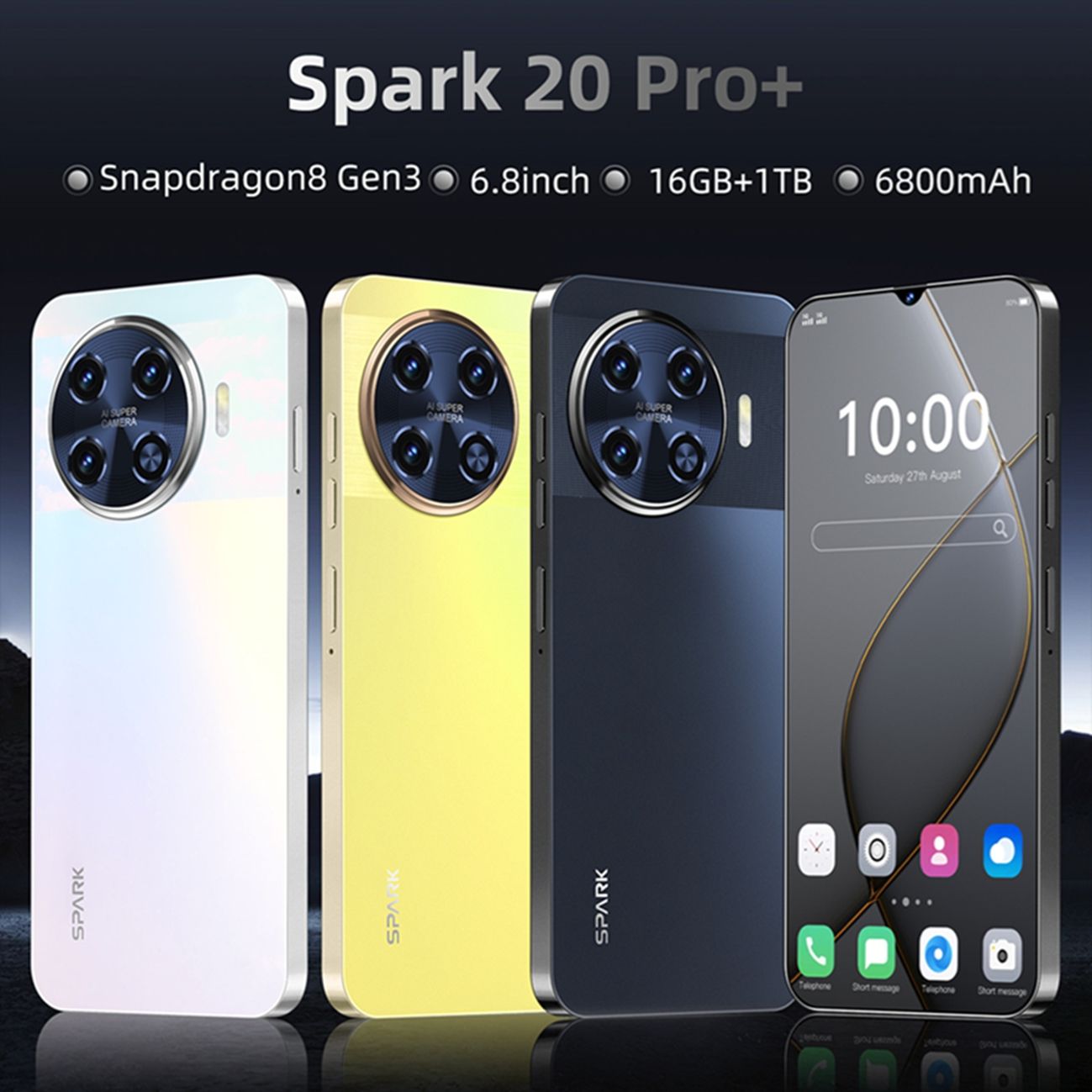 New cross-border phone Spark20 Pro Android 16+1T intelligent 6.8-inch large screen phone (explosive model)