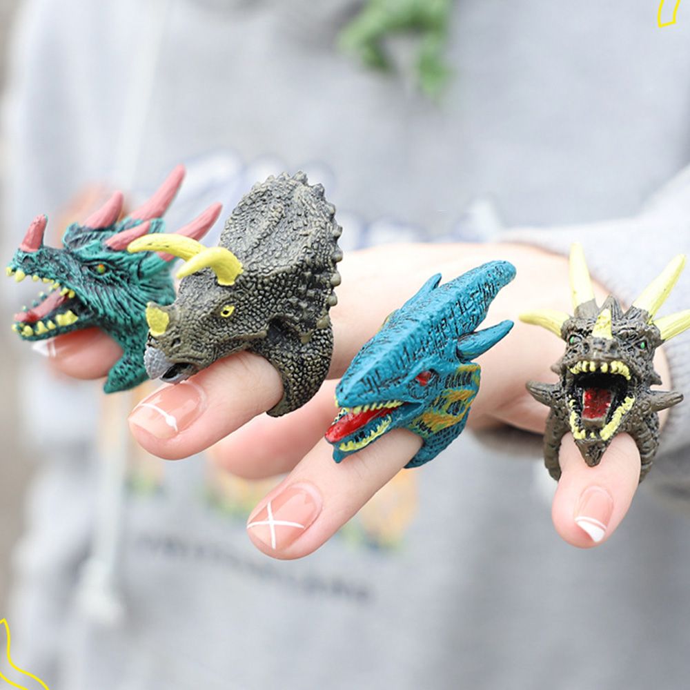 Six children's dinosaur rings science education toys simulated dinosaur wildlife birds cognitive hand-painted model toys