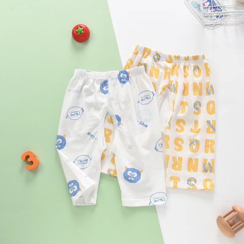 Baby Summer Open-Crotch Pants, Cute Printed Cotton 3/4 Pants, Breathable Casual Trousers for Toddler Infants, Sizes 73-110cm, Single Pack, Soft Baby Pants for Boys Girls
