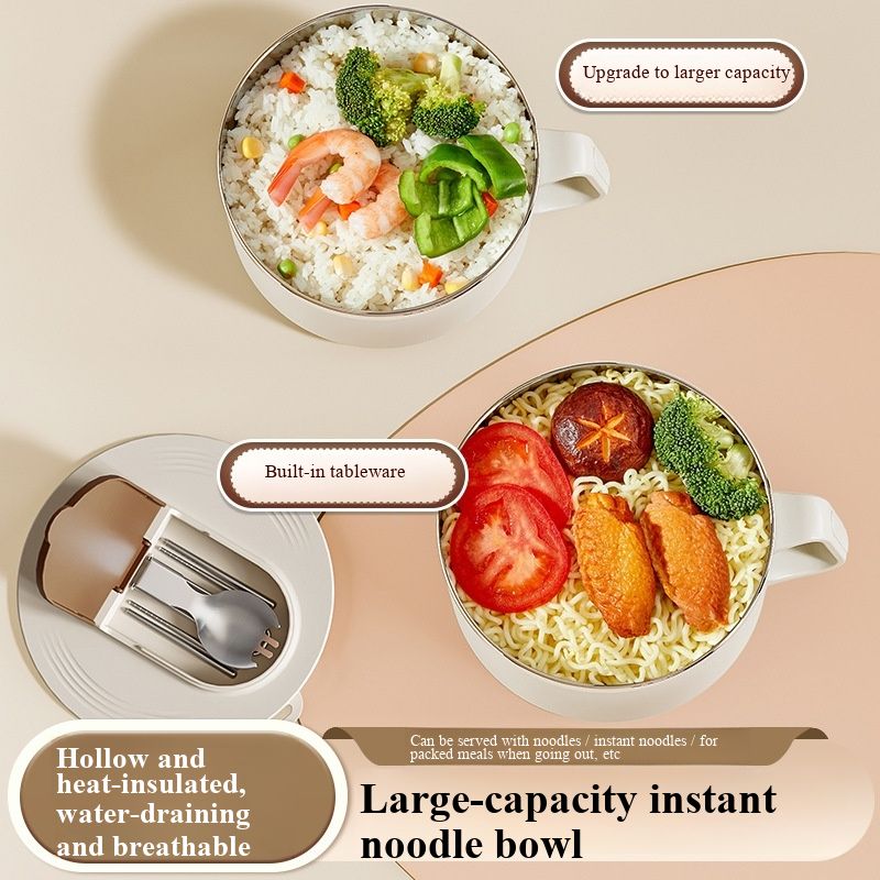 316 Stainless Steel Instant Noodle Bowl with Lid, Large Capacity Portable Lunch Box for Student Dorm & Office, Leak-Proof Food Container for Canteen & Camping