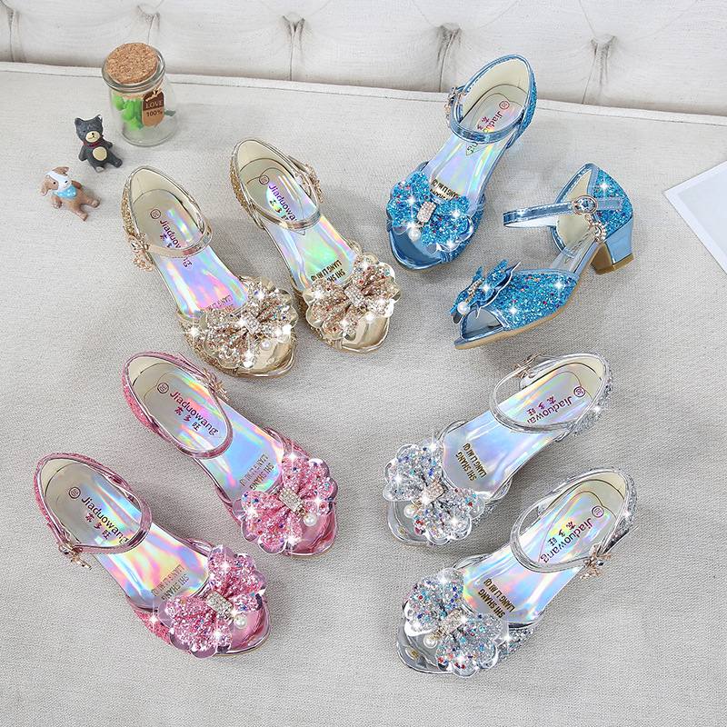 Dress Shoes Dreamy Girl's High Heels Children's Princess Sandals Bow Tie Children's Shoes Crystal Heeled Shoes