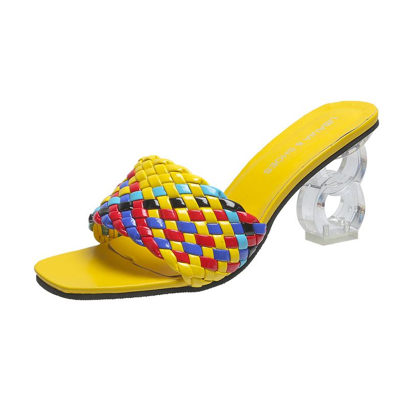 Europe and the United States color contrast woven with crystal with flip-flops women with high-heeled slippers W-1