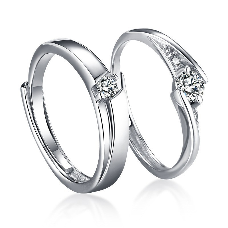 TL-074 925 Sterling Silver Couple Rings, Opening Adjustable Eternity Promise Engagement Wedding Statement Rings Simple Jewelry Gifts for Women Girls Men BFF