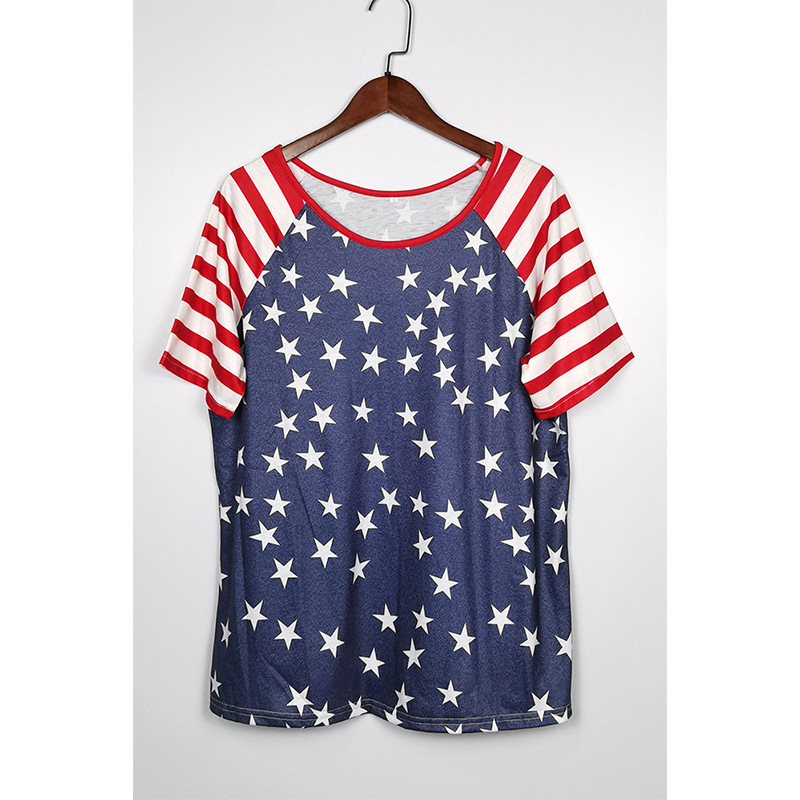STC174 Women's Stripe Paneled Stars Short Sleeve T-Shirt for Women