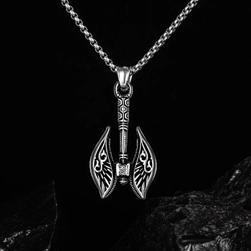 Necklace ，Titanium steel necklace, double axe Viking necklace, Gothic axe, pendant necklacependant+chain