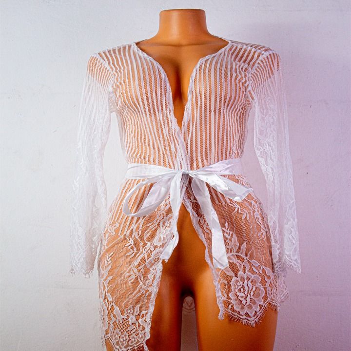 fashion Big yards Net yarn transparent Long sleeve bathrobe sexy lingerie underwear
