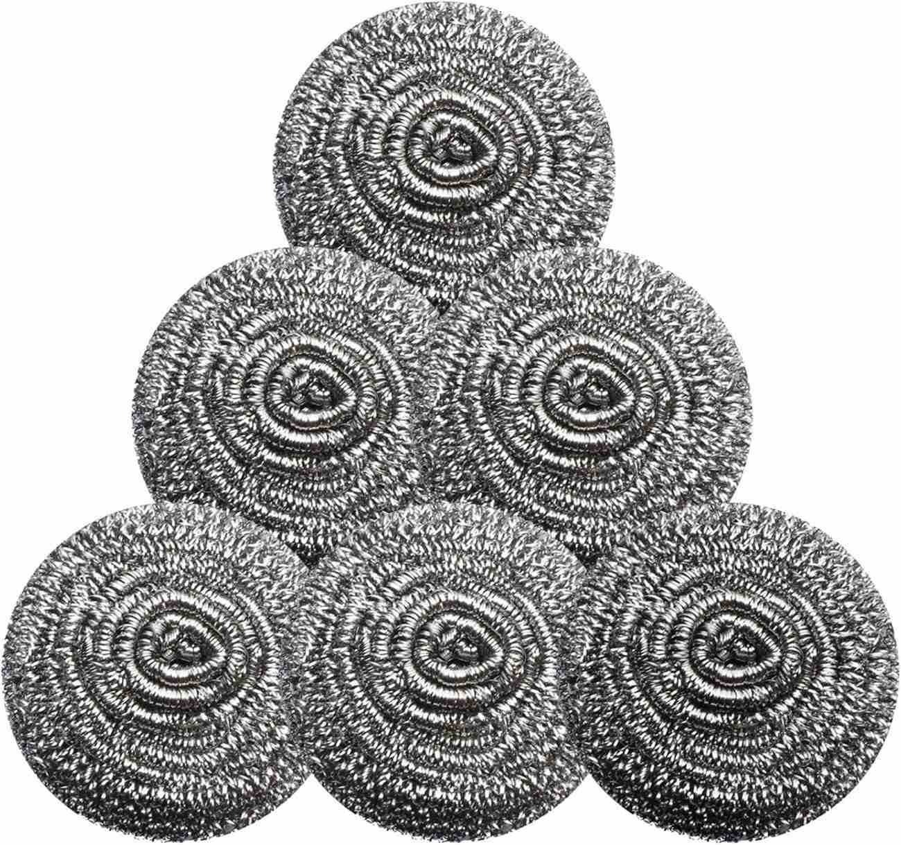 6pcs Stainless Steel Scrubber Scrubbing Scouring Pad Sponges Clean Pot Pan and Steel Wool for Kitchen Bathroom