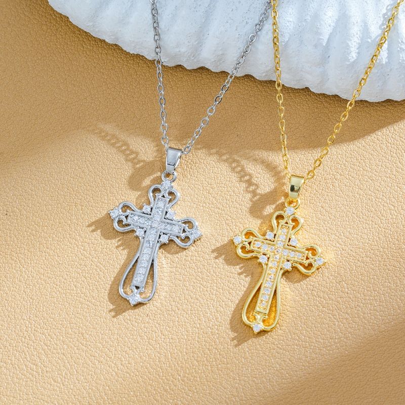 Zircon, electroplating, vacuum, cross necklace, pendant necklace, titanium steel,Light luxury CRRSHOP trend, fashionable high end feeling