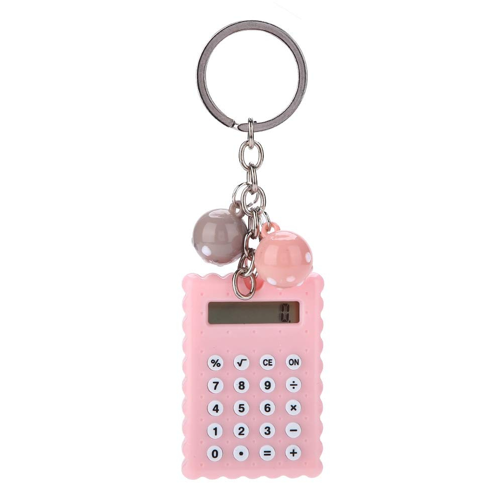 Mini Calculator, Portable Cute Cookies Style Pocket Key Chain Calculator, Candy Color Digits Electronic Calculator with Silicone Buttons, 2 in 1 Calculator Key Chain