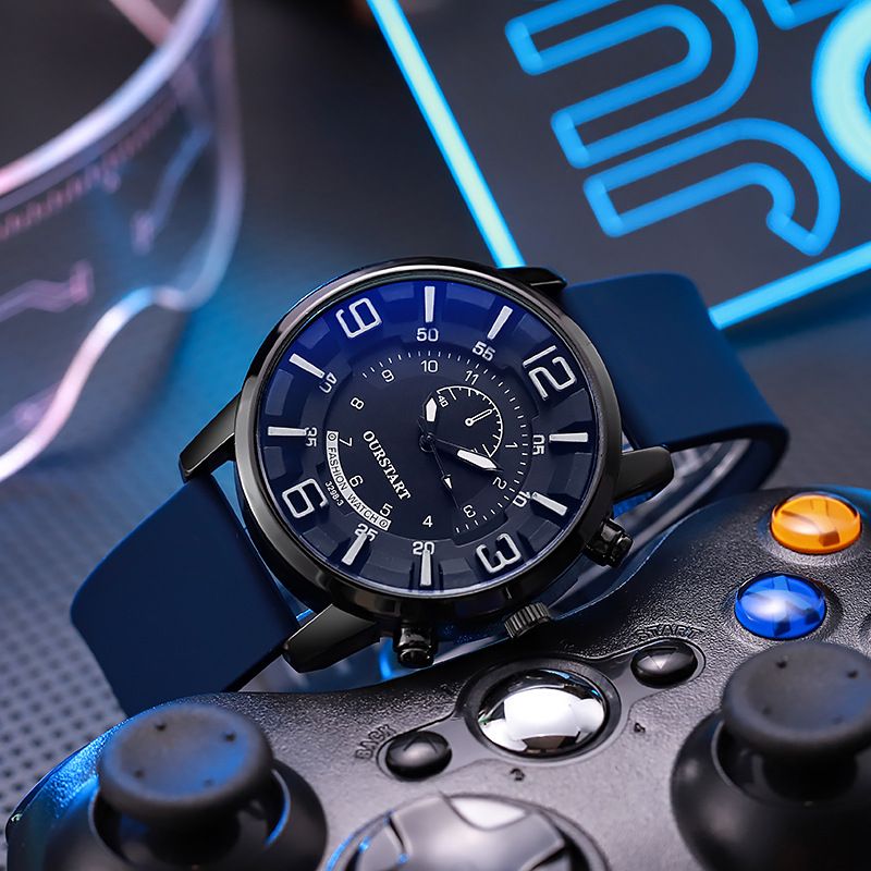 Men's Watch Casual 3D Digital Blue Light Glass Quartz Silicone Watch CRRSHOP men wrist watch 