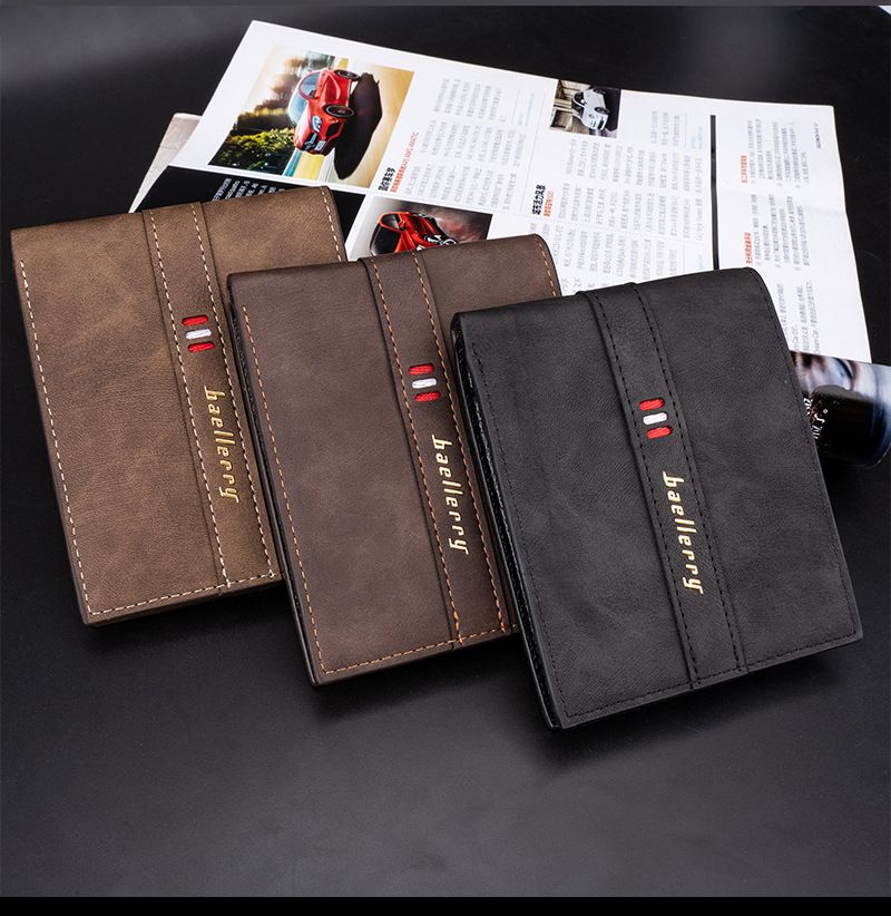 3033 Men's New Retro Solid Color Short Wallet Multi-Card Wallet