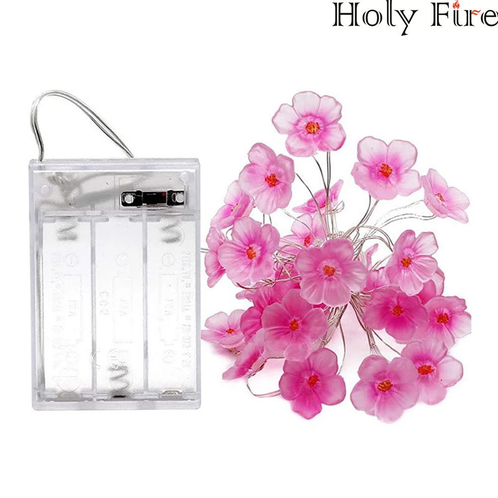 Holy Fire 20Leds 2m LED Lights Pink Cherry Blossom String Lights Christmas Holiday Party Decor Led Light Garland Sakura Hanging Light String