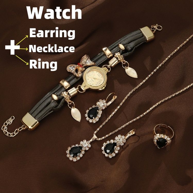 Wrist watch Earrings necklaces rings Women's Butterfly Bracelet Quartz Watch Jewelry Three piece Set CRRSHOP Quartz watch jewelry 3-piece set