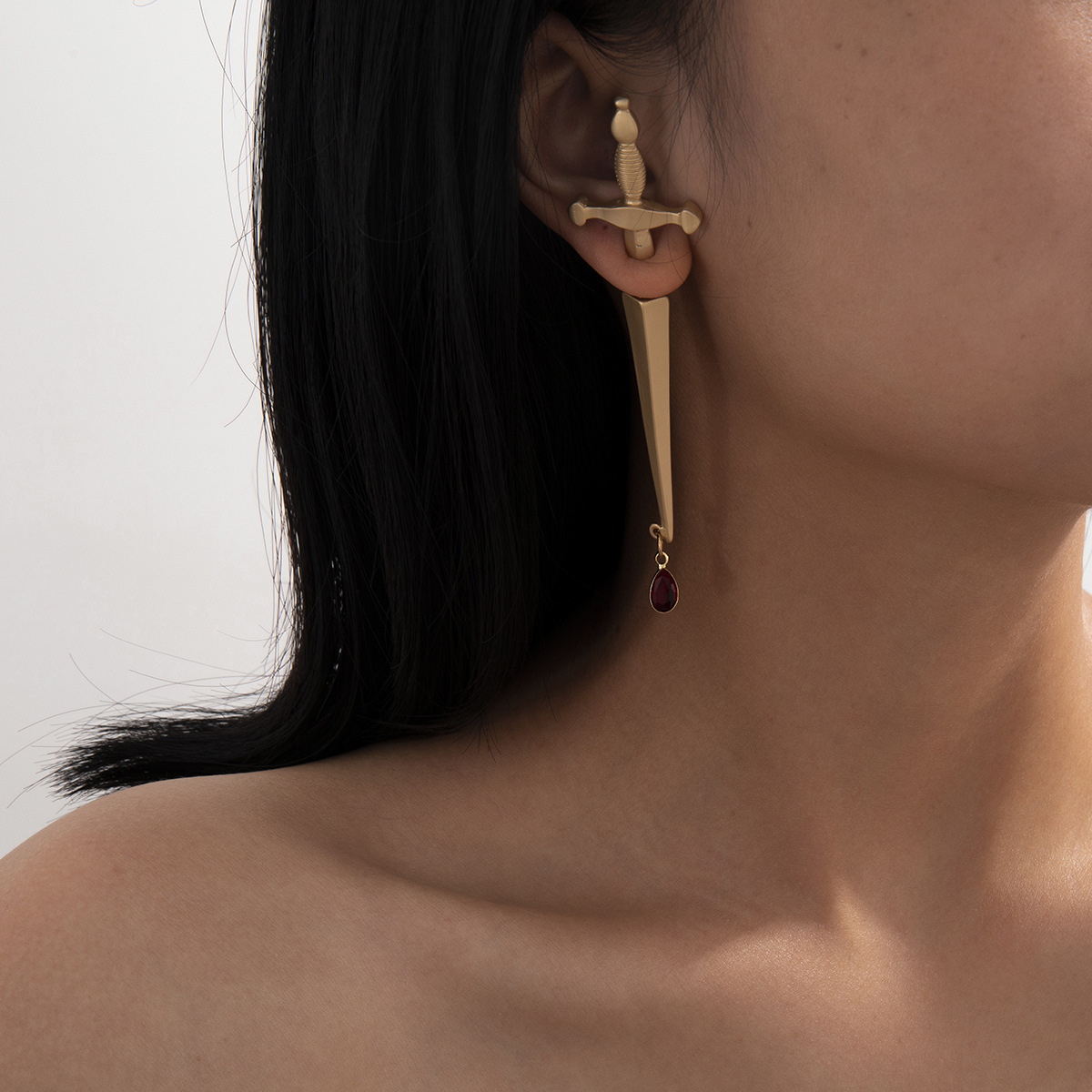 B02038 Gothic Dagger Sword Stud Earrings Cross Earrings Hiphop Earrings for Men and Women