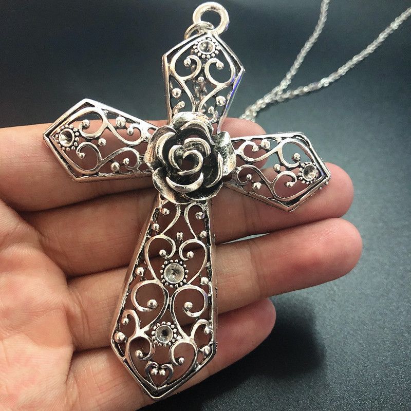 Hollow out, rose, cross, pendant, necklace, cross necklace CRRSHOP women necklace 