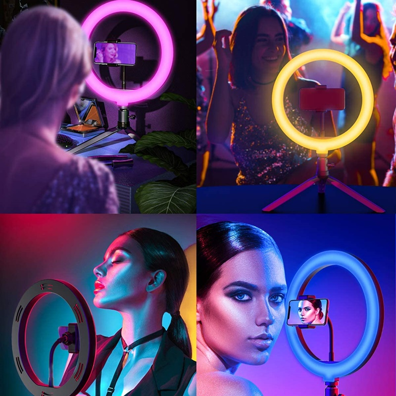VEONAM RGB video light Selfie Ring Light Photography led light lamp with mobile Holder large tripod stand for Youtube tiktok ringlight 10inch 12inch fill light