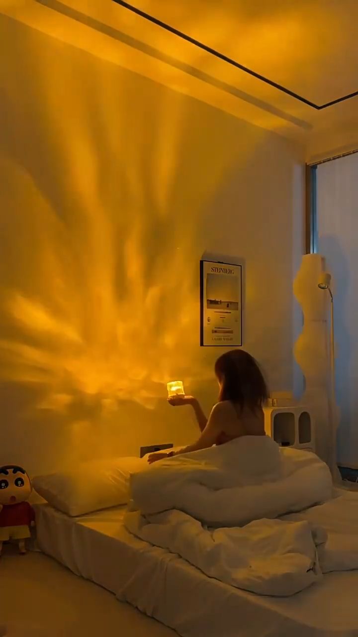 Water ripple ambience lamp square solid wood base LED dynamic water ripple bedroom bedside ambience projection lamp
