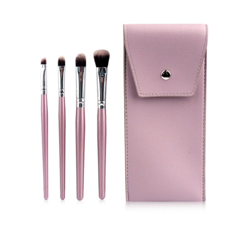 4 pink eye shadow brushes,leather eye shadow brush bag