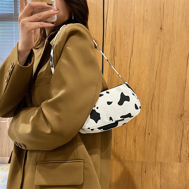 77810-QP Women Cow Print Shoulder Bag Clutch Purse Underarm Handbag Satchel Zipper Tote Bag Purse
