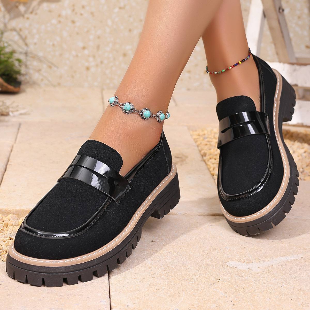 British wind small leather shoes female spring and autumn 2025 new fashion all kinds of retro match color casual thick heel platform single shoes
