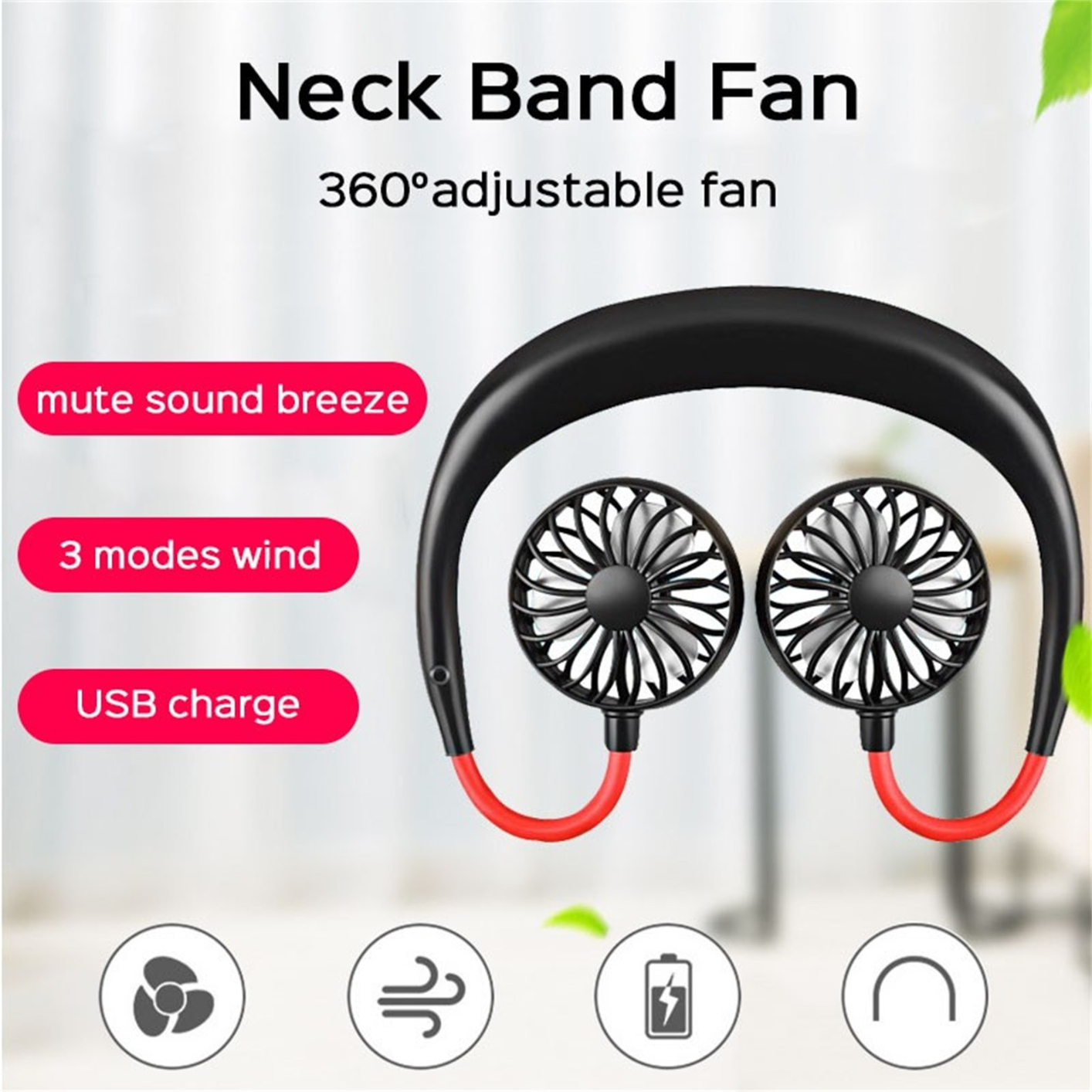 Neck Fan Portable Face Fan Personal Usb Hands-Free Mini Wearable Sports Handheld Cooling Small New Fans Around Your Neck For Travel Office Room Household Outdoor Sports
