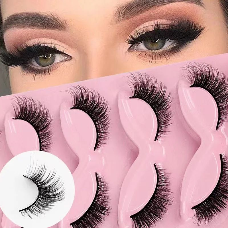 5Pairs Cat Eye Lashes Faux Mink Eyelashes Winged End Eye Elongated Eyelashes Fake Lashes Soft Natural long Full Strip Lashes