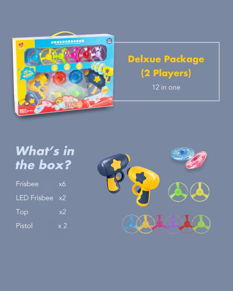 Toys for Kids, Flying Saucers, Frisbees, Spinning Tops, Deluxe Pack, UFO, Gift for Boys, Girls, with Sparkling Lights, 12 in 1, Large Package for 2 Players