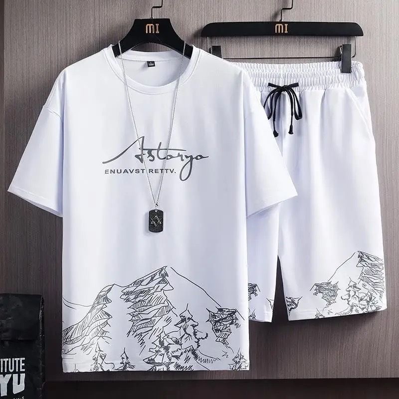 Summer leisure Men set Manga Graffiti Tees T-shirt+shorts 2-piece Comfortable and breathable for men Top Print Tshirts sets