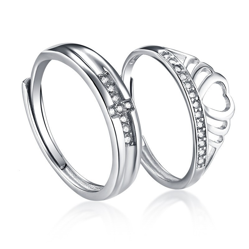 TL-088 925 Sterling Silver Couple Rings, Opening Adjustable Eternity Promise Engagement Wedding Statement Rings Simple Jewelry Gifts for Women Girls Men BFF