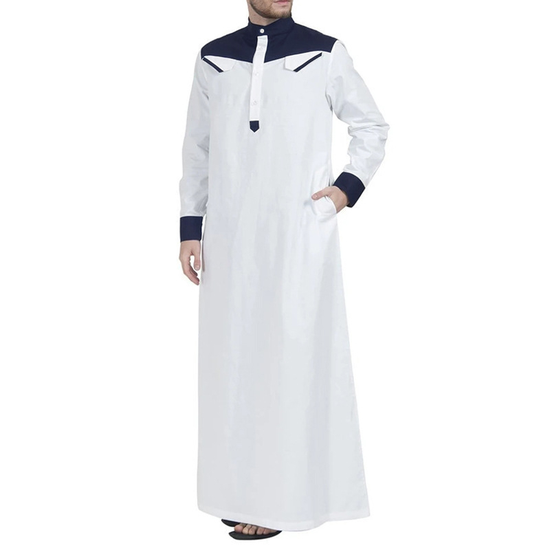Muslim male robe CRRshop free shipping hot sale Eid al Fitr popular present Muslim New Men's Black Khaki Blue Loose Standing Neck Door Barrel Panel Long Sleeve Robe large size S- XL XXL XXXL XXXXL XXXXXL 