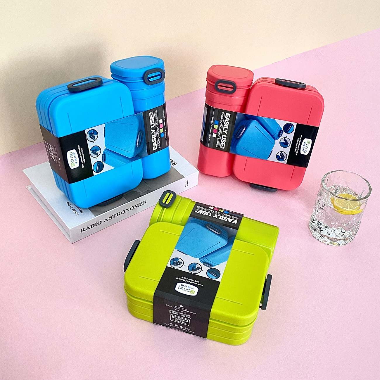 Microwave Safe Bento Box Set with Water Bottle Food Grade PP Plastic Divided Lunch Container for Students Adults Leakproof Portable Meal Prep Box for School Office Picnic
