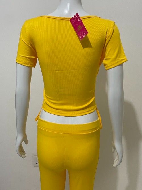 V-neck pleated slim two-piece tracksuit Spice girl pleated deep V short sleeve slacks suit solid color knitted split top + bootcut trim trousers