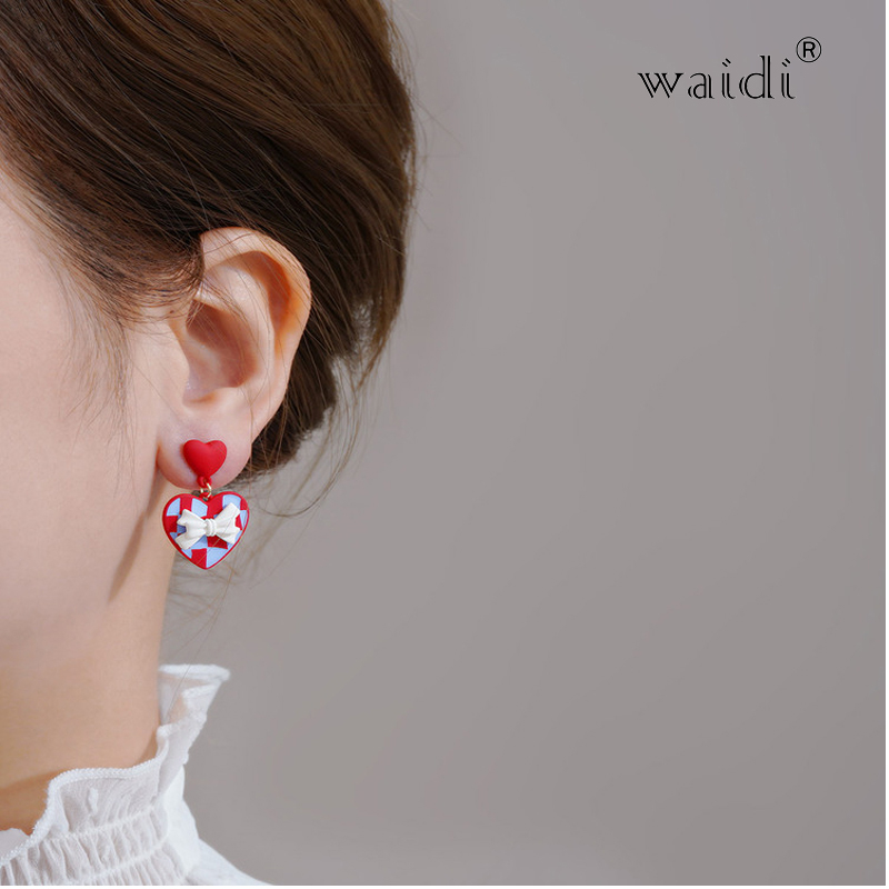 Waidi  Korean Fashion New Style Cute Red Heart White Bowknot Sweet Drop Earrings for Women 2022 Trending Girls Accessories