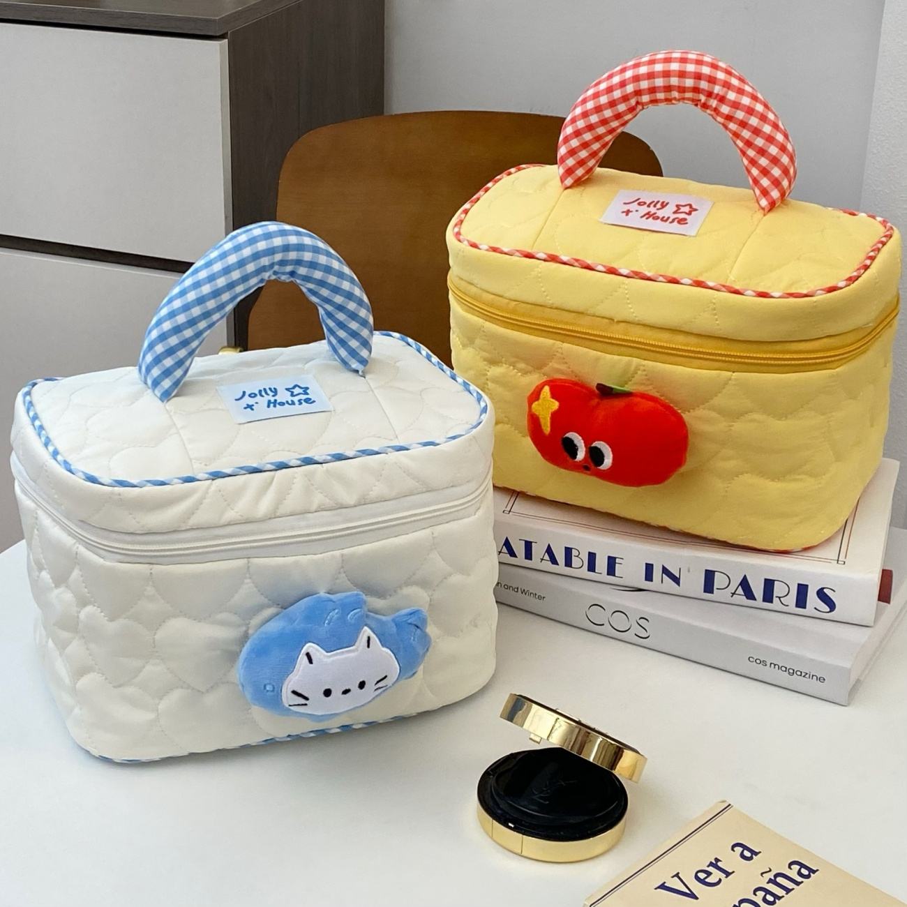 Original Apple Plaid Makeup Bag Large Capacity Portable Travel Toiletry Bag Cute Cat Cosmetic Storage Bag for Women
