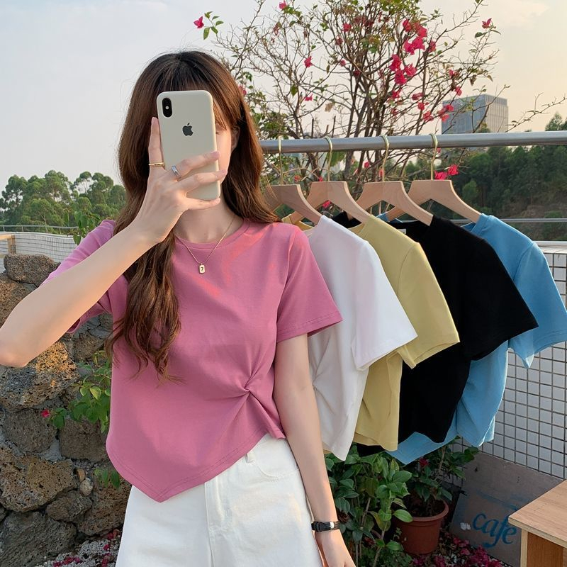 195 Women's Fashion Loose Design Sense Irregular Short Sleeve T-shirt