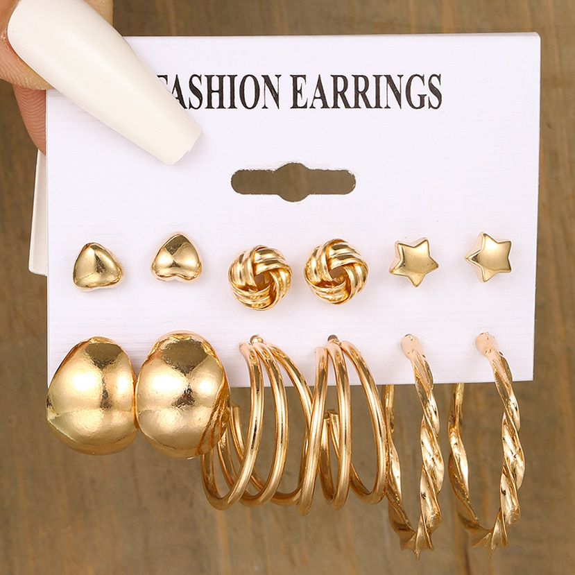 5752201HB 12 pair Boho Gold Color Star Stud Earrings Set for Women Fashion Vintage Chunky Heart Zircon Geometric Studs Earrings Simple Jewelry Gifts