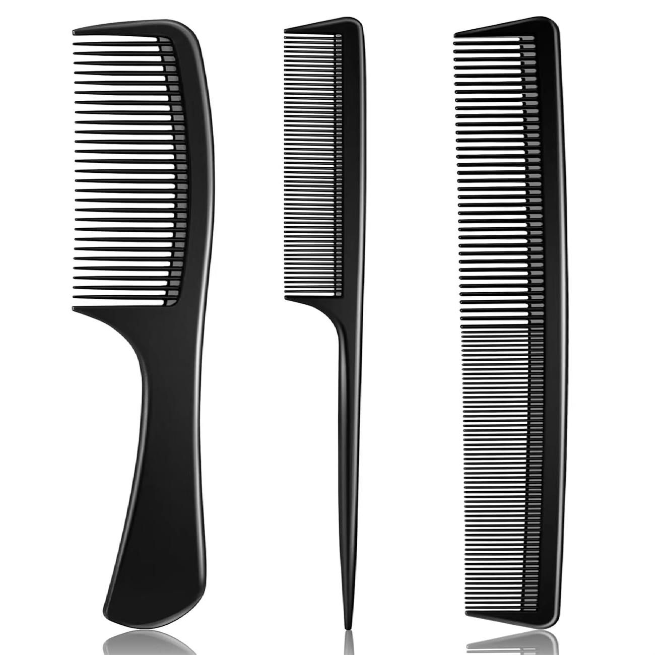 Professional Teasing Comb, Premium Black Carbon Fiber Hair Comb Set for Cutting and Styling, Fine and Wide Tooth Hair Barber Combs for Women and Man