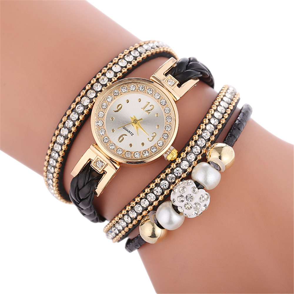 Beautiful Fashion Women's Bracelet Watch Ladies Watch Casual Round Analog Quartz Bracelet Watch Female ClockBlack