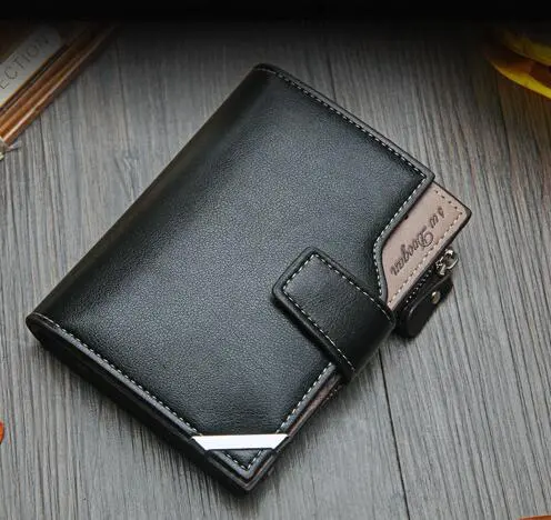 JC Men Wallets Leather Purse Male Genuine Cowhide Wallets Zipper Money Clip Phone Bag Card Holder Handbag black Brown 12.5cm*9.8cm*1.8cm