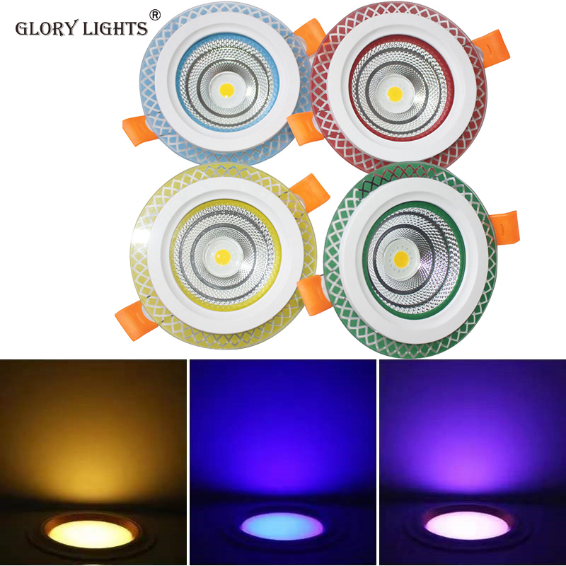  Glory lights 50PCS/BOX 7W Downlight Warm white + blue light + purple lightRa=85 630Lm Tricolor Downlight  plastic embedded recessed led spotlight for home office led Downlight Ceiling Lights
