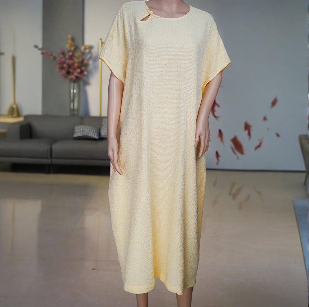 100% Polyester Pleated Yellow Loose Fit Dress