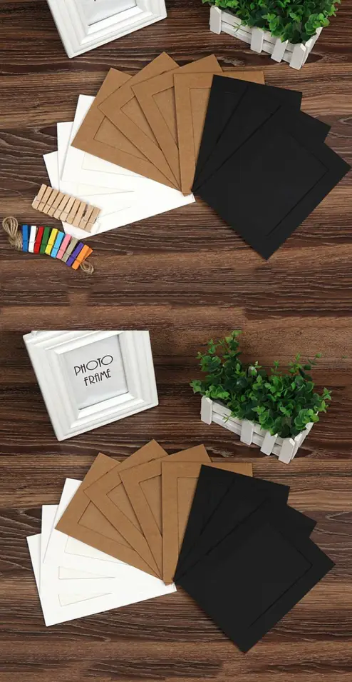 Paper Photo Frame Kraft Paper Picture Frames 10 PCS DIY Cardboard Photo  Frames with Wood Clips and Jute Twine