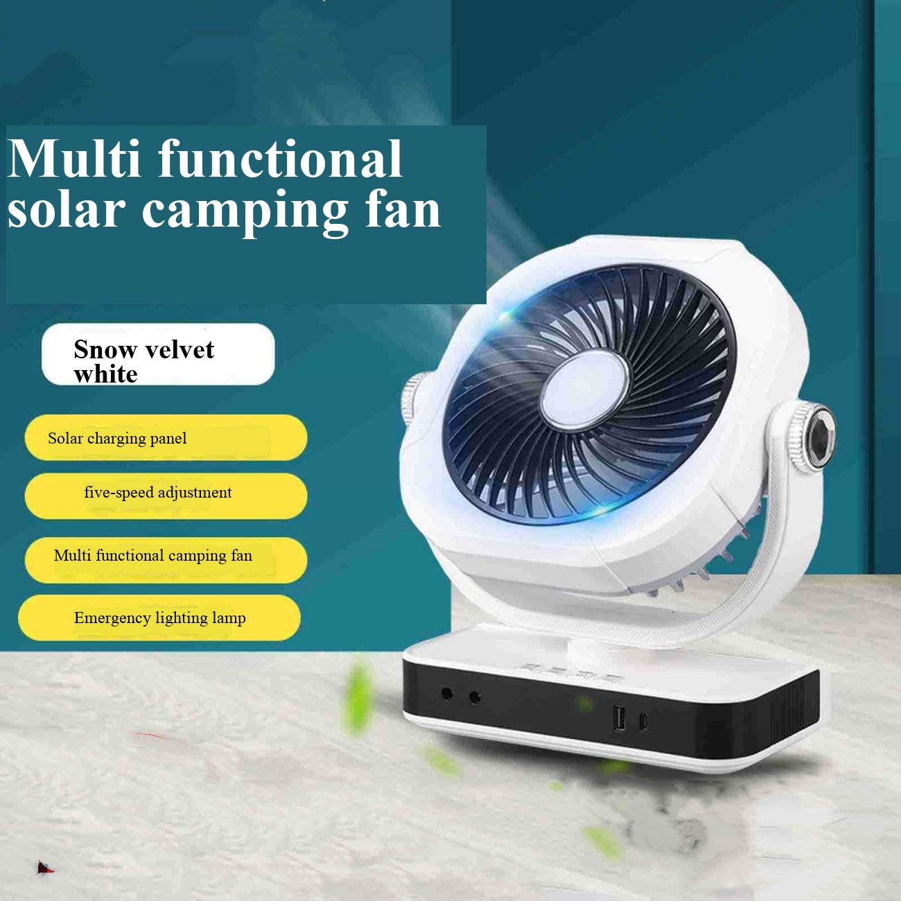  Solar Desktop Fan, Outdoor Camping Gathering Fan, Portable Rechargeable, Perfect for Office, Home & Outdoor Activities, Solar & USB Dual Charging
